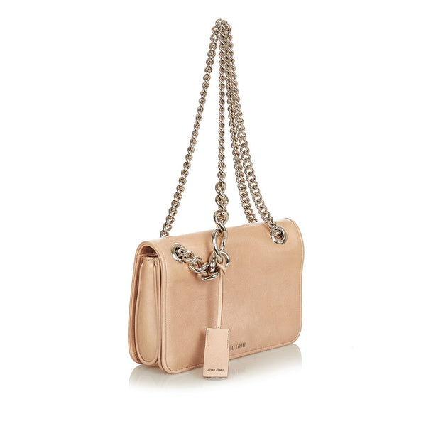 ミュウミュウ 5ＢＤ015 ピンクグレー レザー チェーン ショルダーバッグ レディース MIUMIU 【中古】