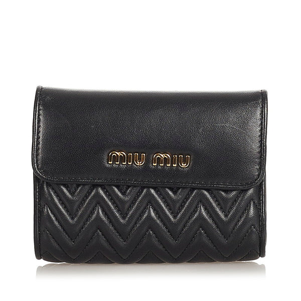 ミュウミュウ マテラッセ 5ML002_N88_F0002 ブラック シープスキン 三つ折り財布 レディース MIUMIU 【中古】