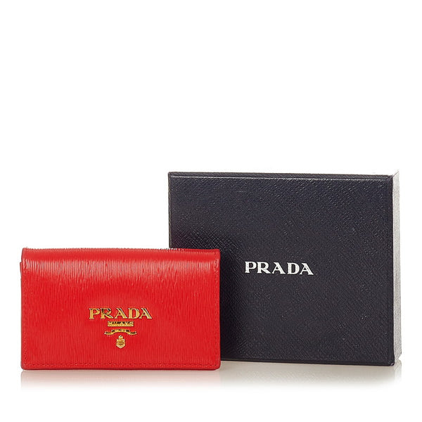 プラダ サフィアーノ  1ＭＣ122 レッド レザー カードケース レディース PRADA 【中古】