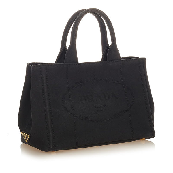 プラダ カナパ ブラック キャンバス ハンドバッグ レディース PRADA 【中古】