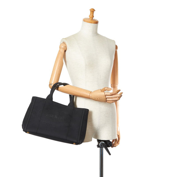 プラダ カナパ ブラック キャンバス ハンドバッグ レディース PRADA 【中古】