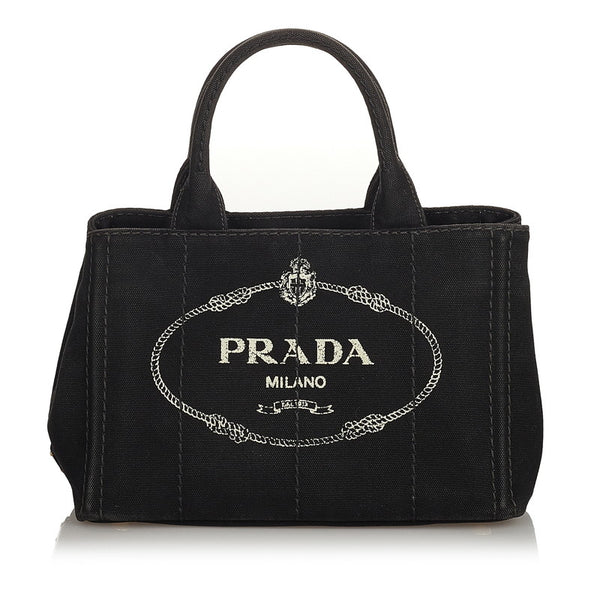 プラダ カナパ ブラック キャンバス ハンドバッグ レディース PRADA 【中古】