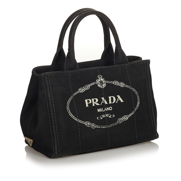 プラダ カナパ ブラック キャンバス ハンドバッグ レディース PRADA 【中古】