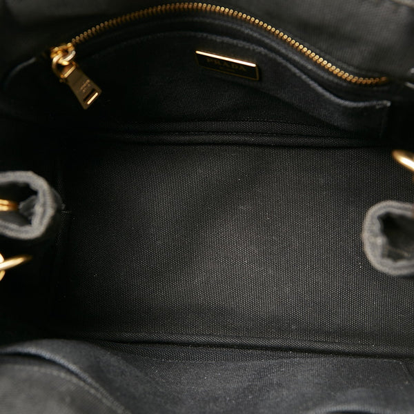 プラダ カナパ ブラック キャンバス ハンドバッグ レディース PRADA 【中古】