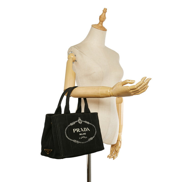 プラダ カナパ ブラック キャンバス ハンドバッグ レディース PRADA 【中古】