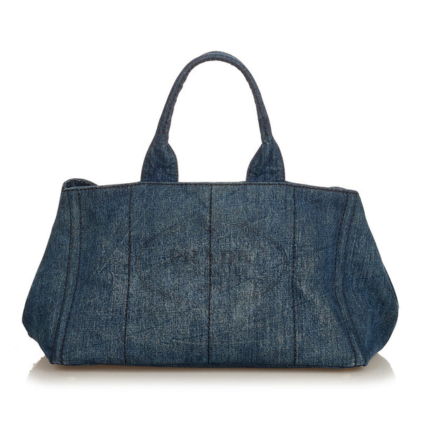 プラダ カナパ インディゴブルー デニム ハンドバッグ レディース PRADA 【中古】