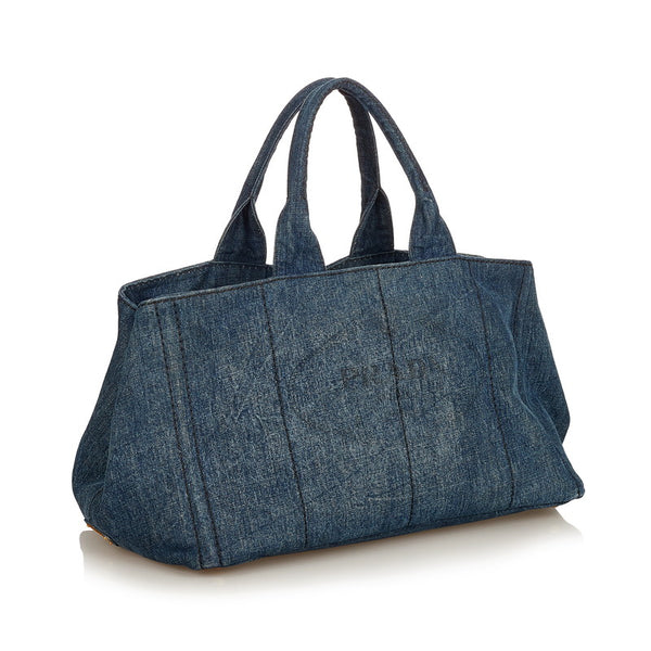 プラダ カナパ インディゴブルー デニム ハンドバッグ レディース PRADA 【中古】