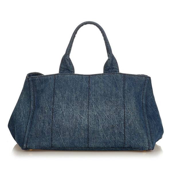 プラダ カナパ インディゴブルー デニム ハンドバッグ レディース PRADA 【中古】