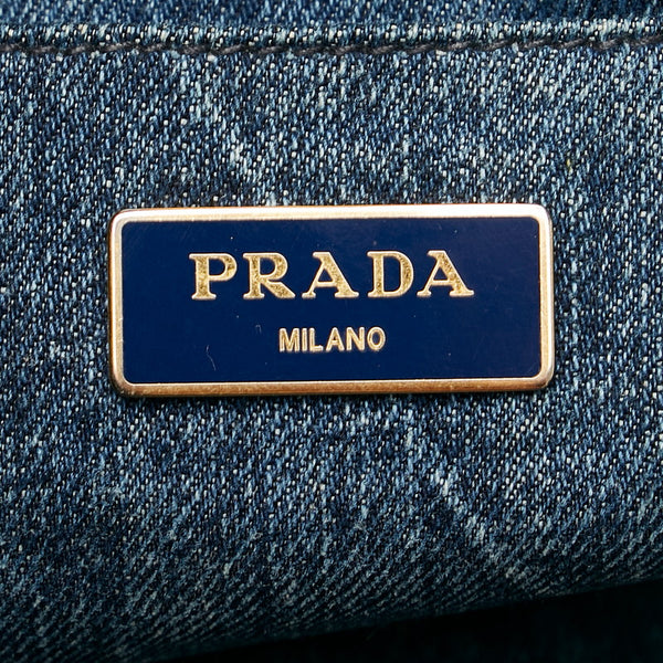 プラダ カナパ インディゴブルー デニム ハンドバッグ レディース PRADA 【中古】