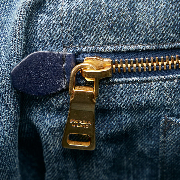 プラダ カナパ インディゴブルー デニム ハンドバッグ レディース PRADA 【中古】