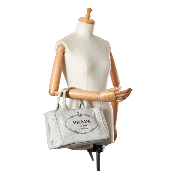 プラダ カナパミニ B2439G ホワイト ライトグレー  デニム ハンドバッグ レディース PRADA 【中古】