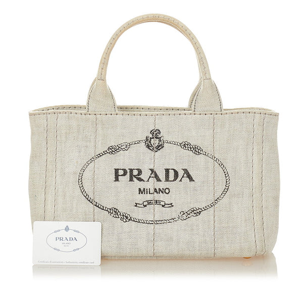 プラダ カナパミニ B2439G ホワイト ライトグレー  デニム ハンドバッグ レディース PRADA 【中古】