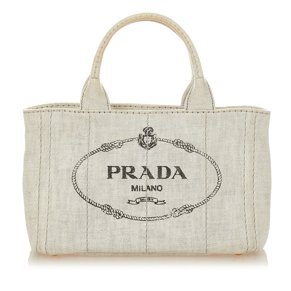 プラダ カナパミニ B2439G ホワイト ライトグレー  デニム ハンドバッグ レディース PRADA 【中古】