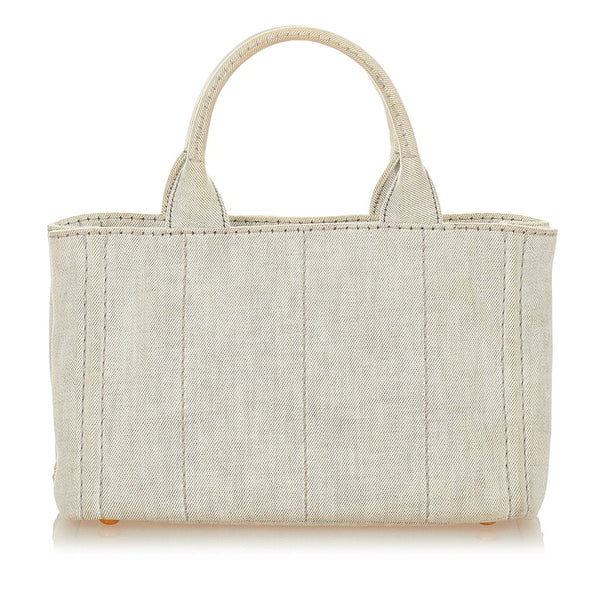 プラダ カナパミニ B2439G ホワイト ライトグレー  デニム ハンドバッグ レディース PRADA 【中古】