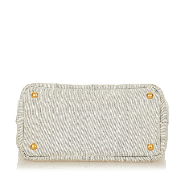 プラダ カナパミニ B2439G ホワイト ライトグレー  デニム ハンドバッグ レディース PRADA 【中古】