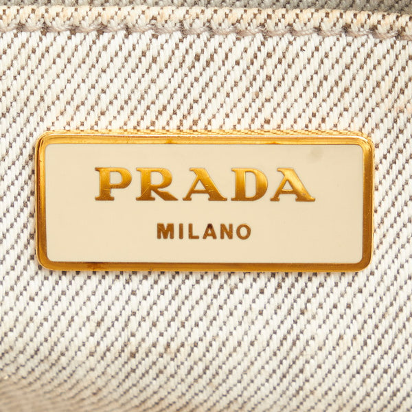 プラダ カナパミニ B2439G ホワイト ライトグレー  デニム ハンドバッグ レディース PRADA 【中古】