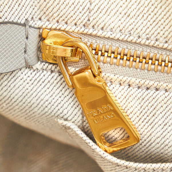 プラダ カナパミニ B2439G ホワイト ライトグレー  デニム ハンドバッグ レディース PRADA 【中古】