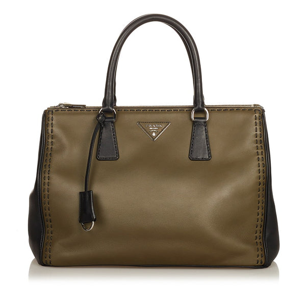 プラダ ステッチデザイン ハンドバッグ BN2820 カーキ レザー レディース PRADA 【中古】