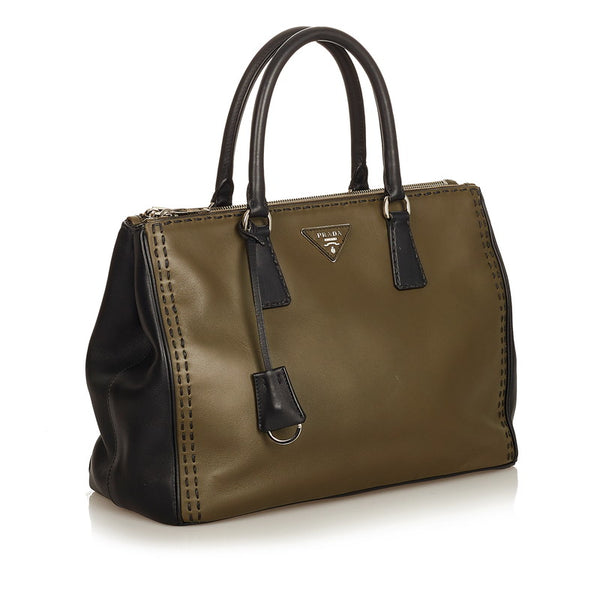 プラダ ステッチデザイン ハンドバッグ BN2820 カーキ レザー レディース PRADA 【中古】