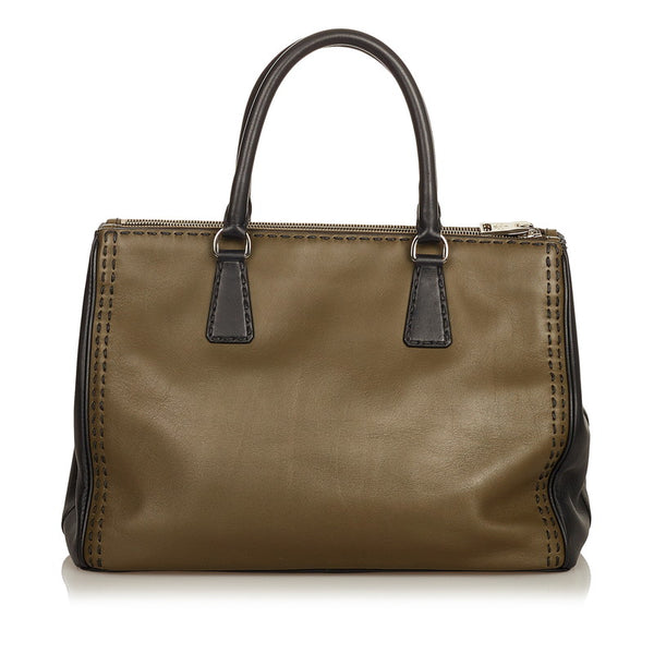 プラダ ステッチデザイン ハンドバッグ BN2820 カーキ レザー レディース PRADA 【中古】