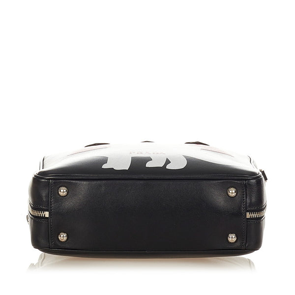 プラダ 恐竜モチーフ ブラック ホワイト レッド レザー ハンドバッグ ショルダーバッグ２WAY レディース PRADA 【中古】