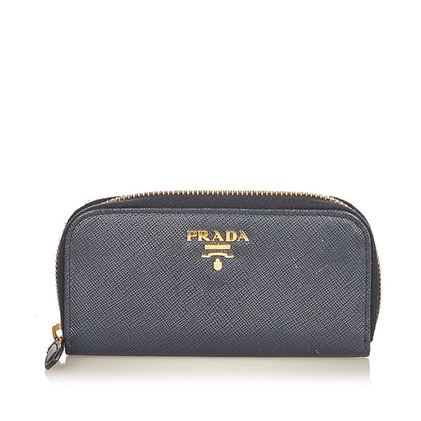 プラダ サフィアーノ ラウンドファスナー 1PG604 ネイビー レザー キーケース レディース PRADA 【中古】