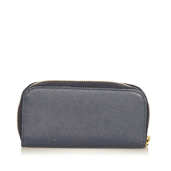 プラダ サフィアーノ ラウンドファスナー 1PG604 ネイビー レザー キーケース レディース PRADA 【中古】