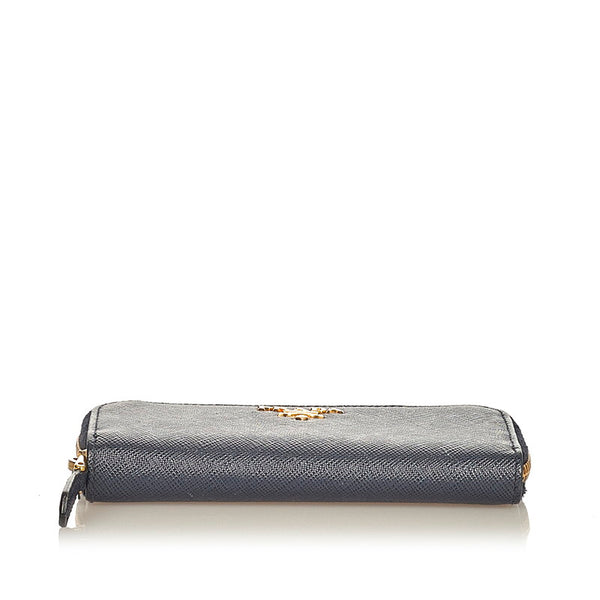 プラダ サフィアーノ ラウンドファスナー 1PG604 ネイビー レザー キーケース レディース PRADA 【中古】