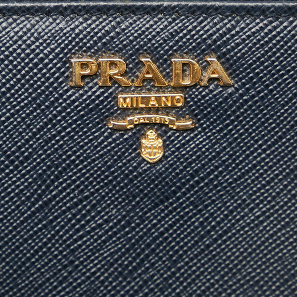 プラダ サフィアーノ ラウンドファスナー 1PG604 ネイビー レザー キーケース レディース PRADA 【中古】