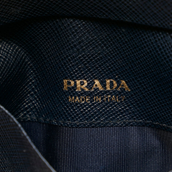 プラダ サフィアーノ ラウンドファスナー 1PG604 ネイビー レザー キーケース レディース PRADA 【中古】