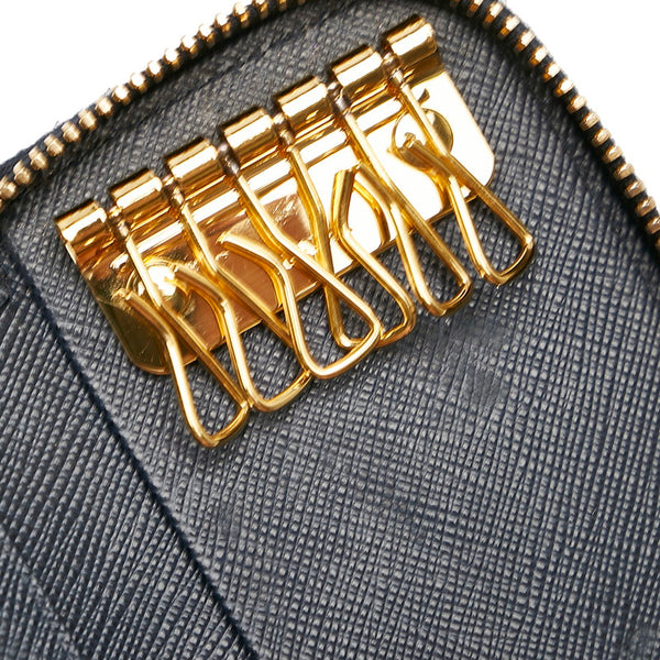 プラダ サフィアーノ ラウンドファスナー 1PG604 ネイビー レザー キーケース レディース PRADA 【中古】