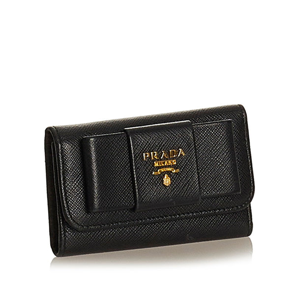 プラダ リボン 6連 ブラック レザー サフィアーノ キーケース レディース PRADA 【中古】