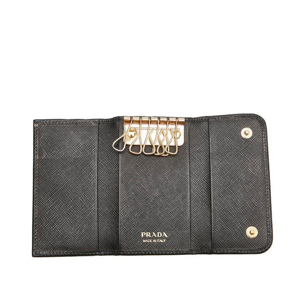 プラダ リボン 6連 ブラック レザー サフィアーノ キーケース レディース PRADA 【中古】