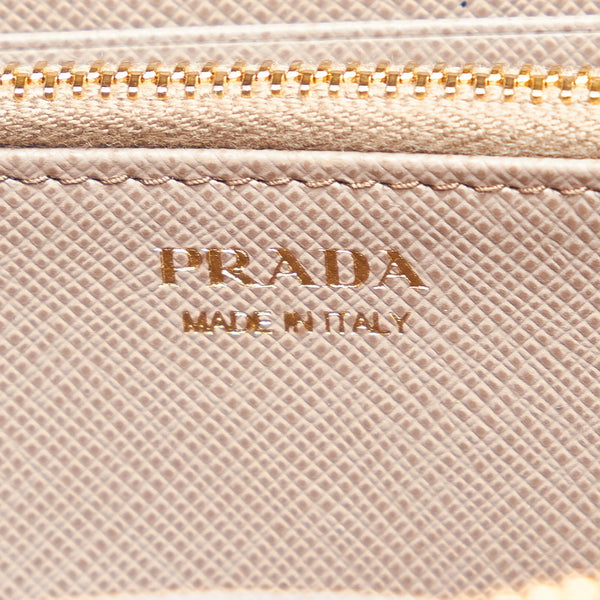 プラダ サフィアーノ グレー レザー ラウンドファスナー 長財布 レディース PRADA 【中古】