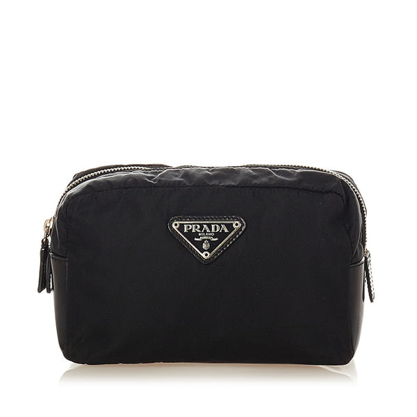 プラダ ポコノ ブラック ナイロン レザー ポーチ レディース PRADA 【中古】