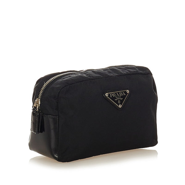 プラダ ポコノ ブラック ナイロン レザー ポーチ レディース PRADA 【中古】