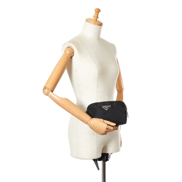 プラダ ポコノ ブラック ナイロン レザー ポーチ レディース PRADA 【中古】