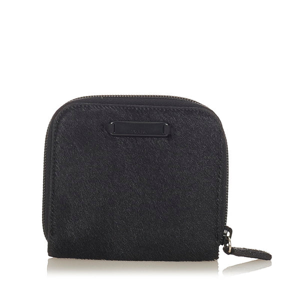 プラダ ブラック フェイクファー 二つ折り財布 レディース PRADA 【中古】