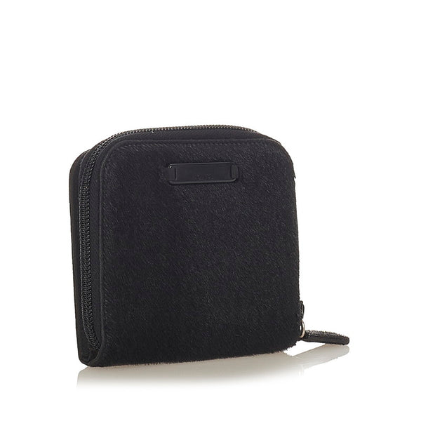 プラダ ブラック フェイクファー 二つ折り財布 レディース PRADA 【中古】