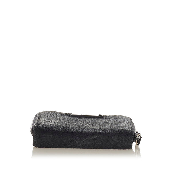 プラダ ブラック フェイクファー 二つ折り財布 レディース PRADA 【中古】