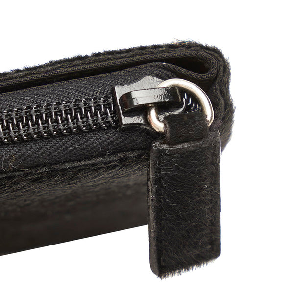 プラダ ブラック フェイクファー 二つ折り財布 レディース PRADA 【中古】