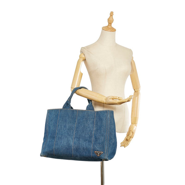 プラダ カナパ VA0904 ブルー デニム トートバッグ レディース PRADA 【中古】