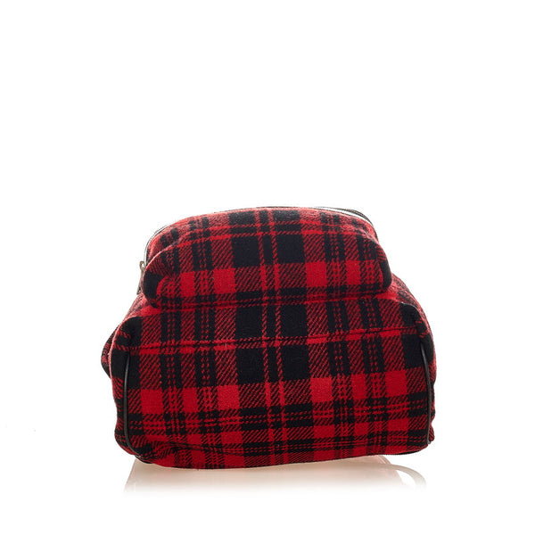サンローラン チェック レッド ウール レザー リュック バックパック レディース SAINT LAURENT 【中古】
