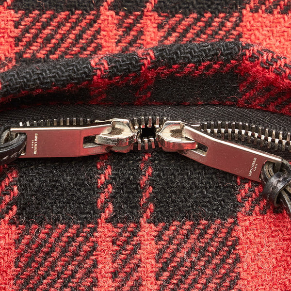 サンローラン チェック レッド ウール レザー リュック バックパック レディース SAINT LAURENT 【中古】