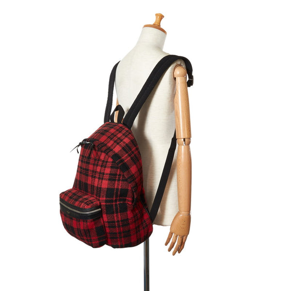 サンローラン チェック レッド ウール レザー リュック バックパック レディース SAINT LAURENT 【中古】