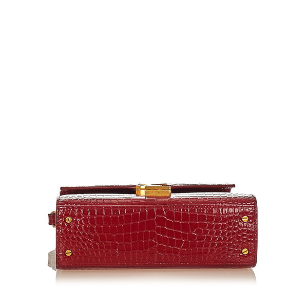 サンローラン カサンドラ レッド クロコダイル ハンドバッグ ショルダーバッグ 2WAY レディース SAINT LAURENT 【中古】