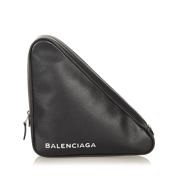 バレンシアガ トライアングル クラッチバッグ 476976 ブラック レザー レディース BALENCIAGA 【中古】