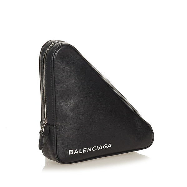 バレンシアガ トライアングル クラッチバッグ 476976 ブラック レザー レディース BALENCIAGA 【中古】