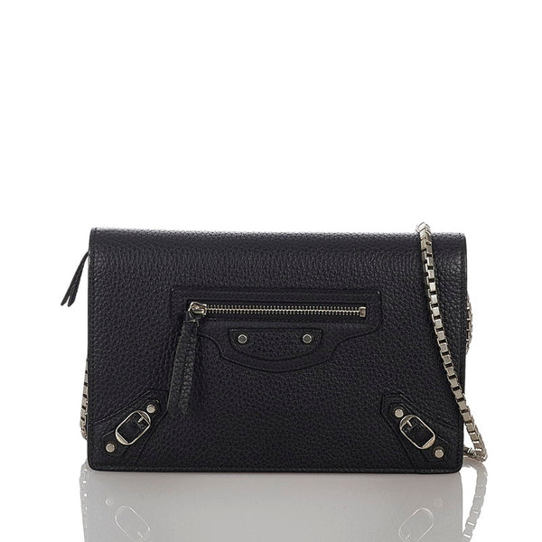 バレンシアガ 444168 ブラック カーフ 斜め掛け ウォレットチェーン レディース BALENCIAGA 【中古】