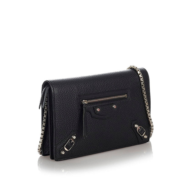 バレンシアガ 444168 ブラック カーフ 斜め掛け ウォレットチェーン レディース BALENCIAGA 【中古】
